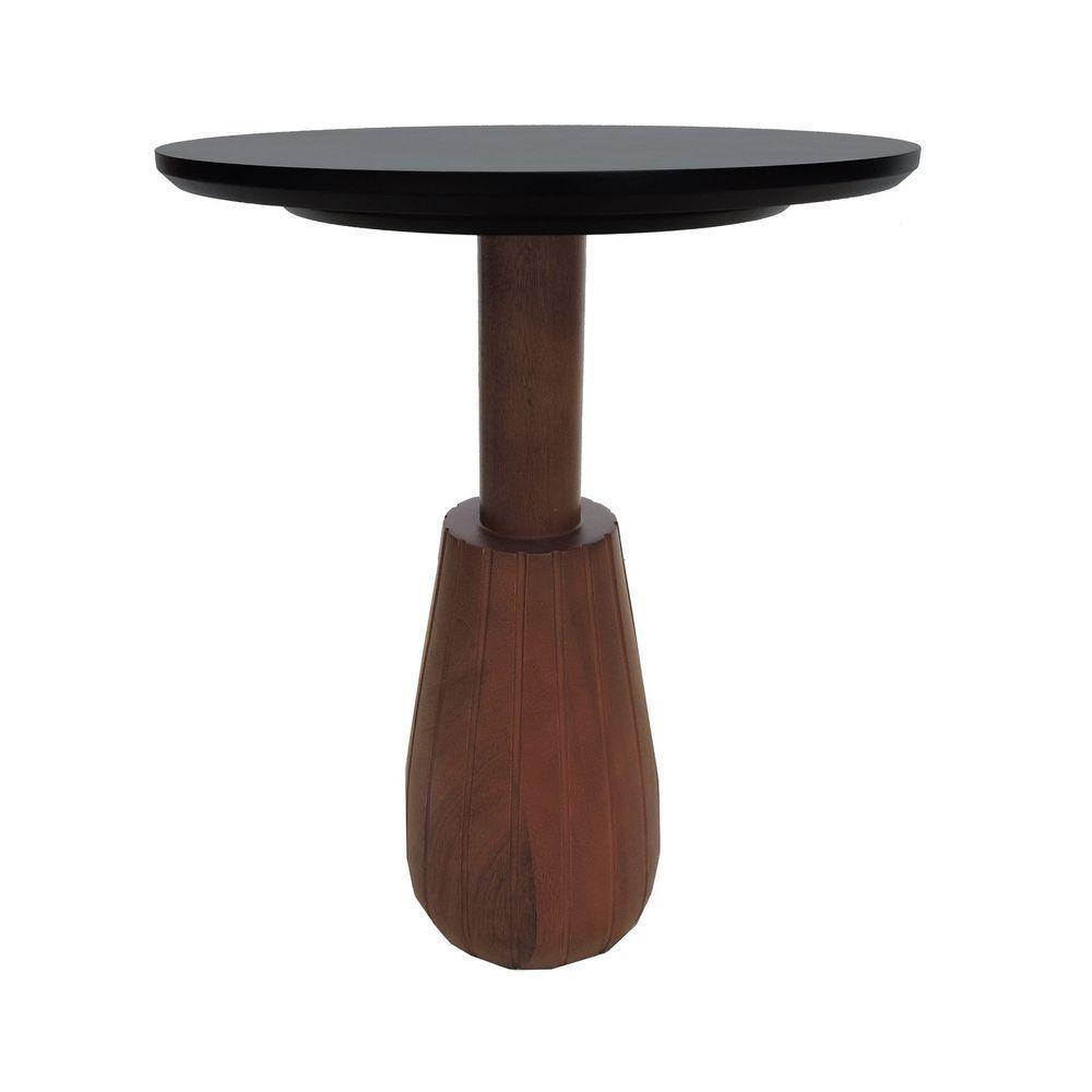 Mesa Lateral Torneada Tampo Redondo ø42 Amêndoa-preto - 2