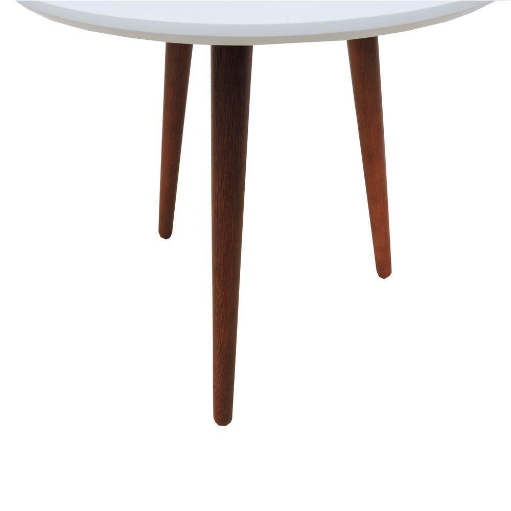 Mesa Lateral Tripé Tampo Mdf E Pés Madeira Eucalipto Maciço - Amêndoa Branco - 3