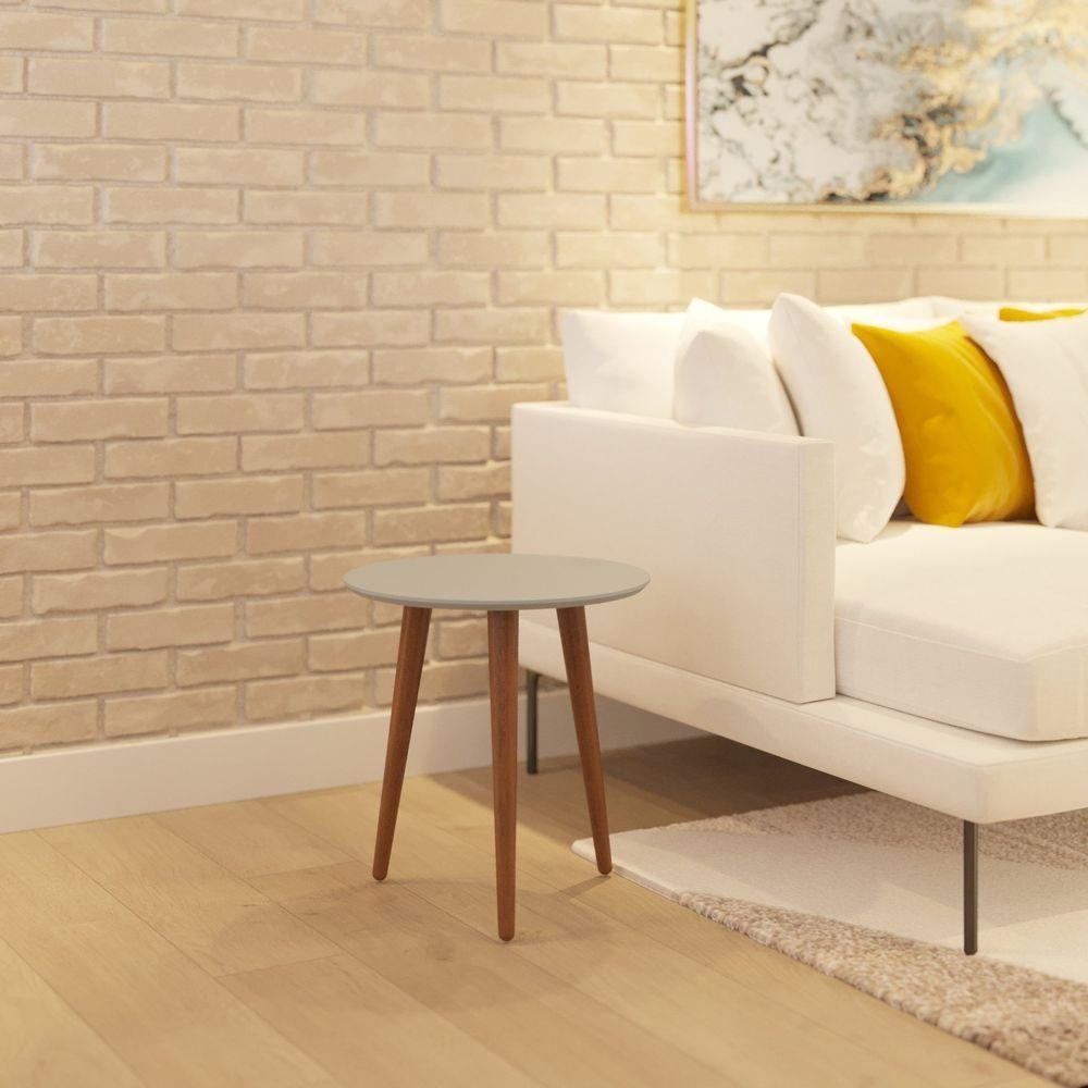 Mesa Lateral Tripé Tampo Mdf E Pés Madeira Eucalipto Maciço - Amêndoa Branco - 4