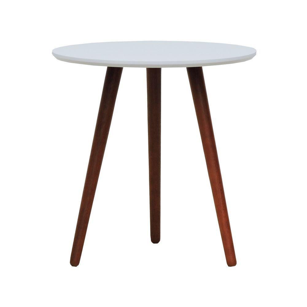 Mesa Lateral Tripé Tampo Mdf E Pés Madeira Eucalipto Maciço - Amêndoa Branco - 5