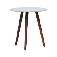 Mesa Lateral Tripé Tampo Mdf E Pés Madeira Eucalipto Maciço - Amêndoa Branco - 1