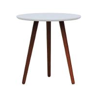 Mesa Lateral Tripé Tampo Mdf E Pés Madeira Eucalipto Maciço - Amêndoa Branco - 5