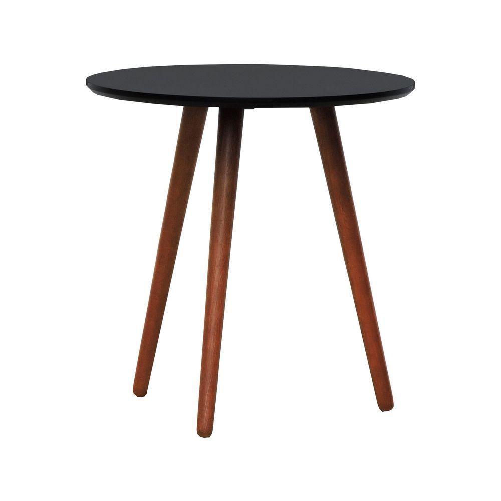 Mesa Lateral Tripé Tampo Mdf E Pés Madeira Eucalipto Maciço - Amêndoa Preto - 1
