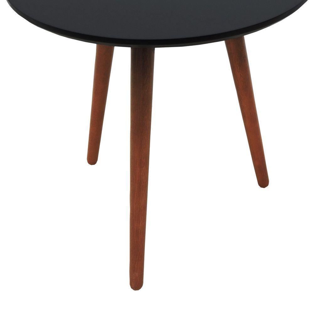 Mesa Lateral Tripé Tampo Mdf E Pés Madeira Eucalipto Maciço - Amêndoa Preto - 2