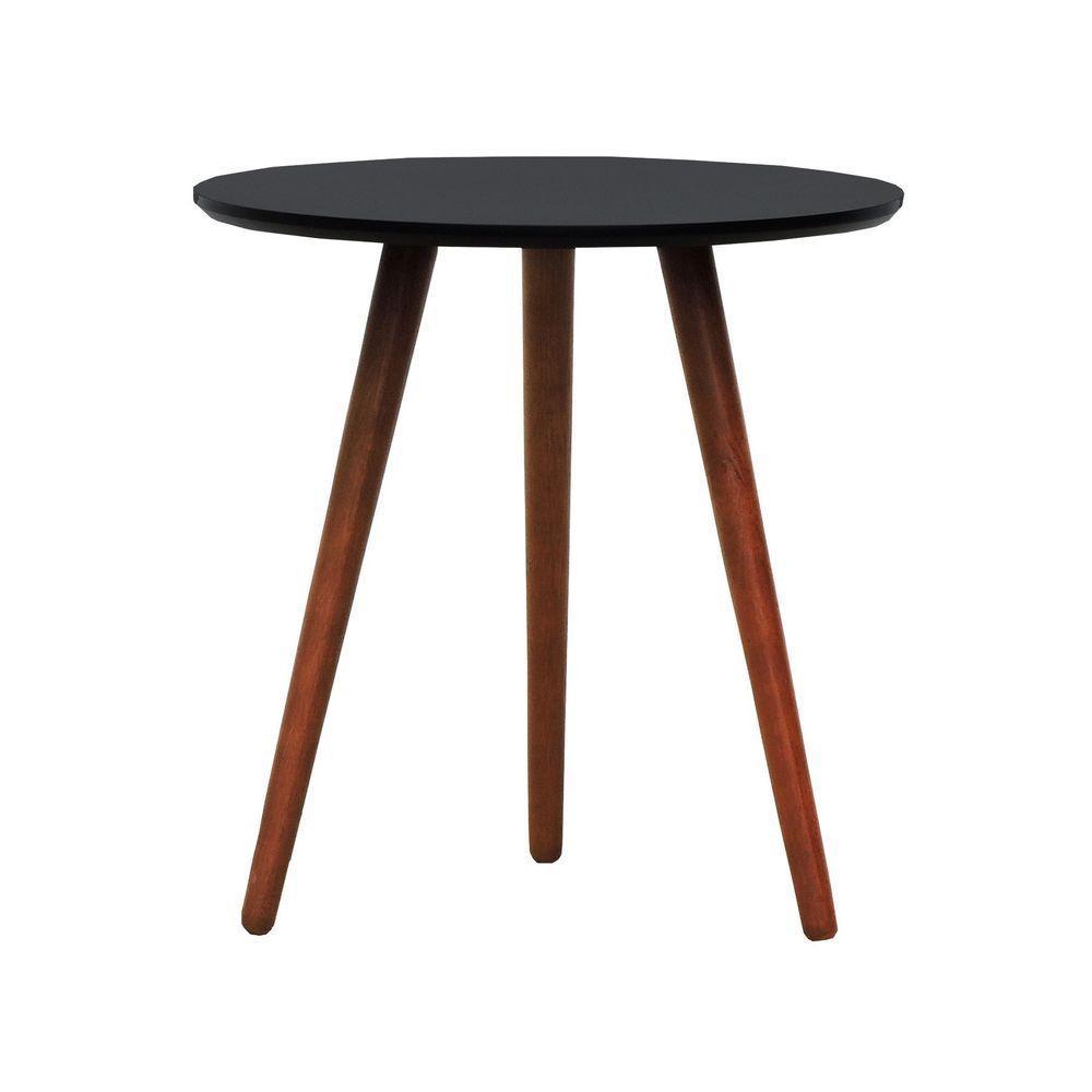 Mesa Lateral Tripé Tampo Mdf E Pés Madeira Eucalipto Maciço - Amêndoa Preto - 5