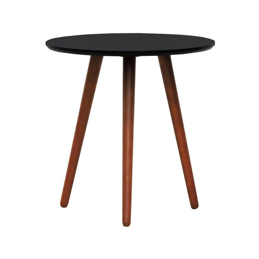 Mesa Lateral Tripé Tampo Mdf E Pés Madeira Eucalipto Maciço - Amêndoa Preto - 6