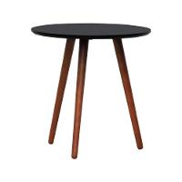 Mesa Lateral Tripé Tampo Mdf E Pés Madeira Eucalipto Maciço - Amêndoa Preto - 1