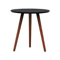 Mesa Lateral Tripé Tampo Mdf E Pés Madeira Eucalipto Maciço - Amêndoa Preto - 5