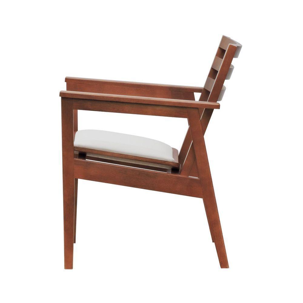 Poltrona Cairo Madeira Maciça Encosto Ripado Assento Anatômico - Amêndoa Estofado Corano Bege - 6