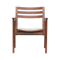 Poltrona Cairo Madeira Maciça Encosto Ripado Assento Anatômico - Amêndoa Estofado Corano Bege - 3