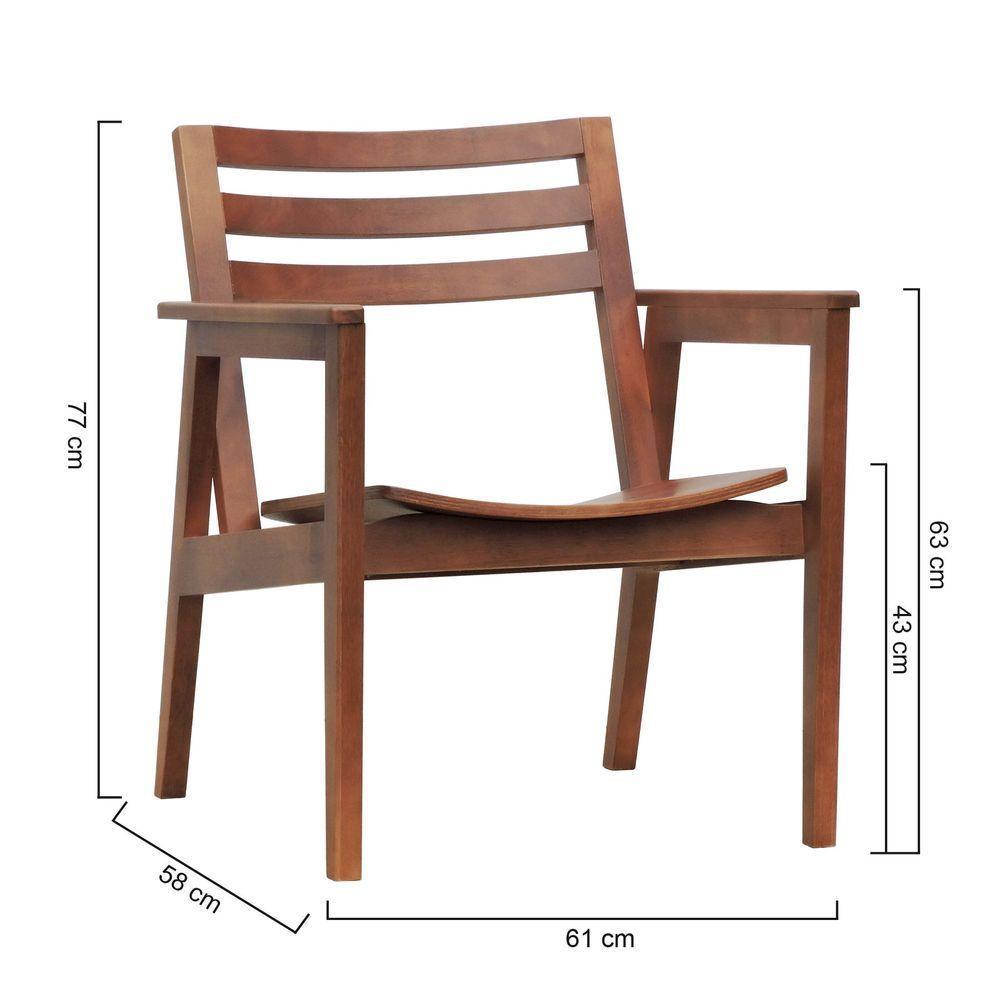Poltrona Cairo Madeira Maciça Encosto Ripado Assento Anatômico - Amêndoa Madeira - 2
