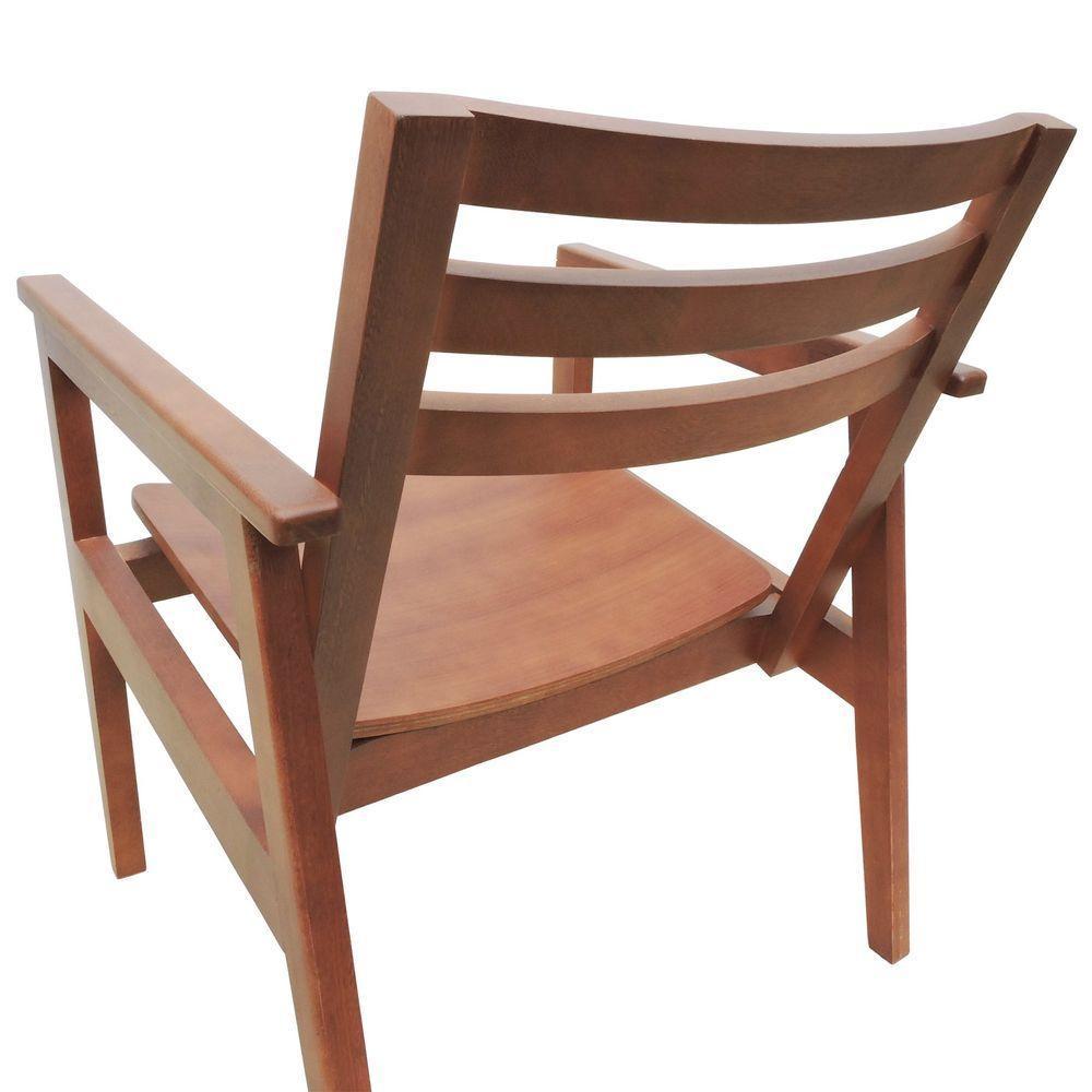 Poltrona Cairo Madeira Maciça Encosto Ripado Assento Anatômico - Amêndoa Madeira - 3