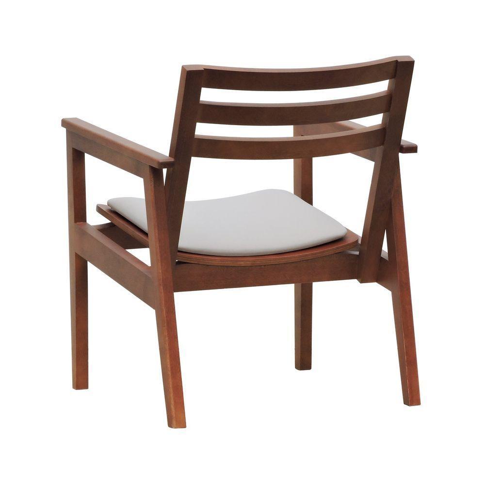 Poltrona Cairo Madeira Maciça Encosto Ripado Assento Anatômico - Amêndoa Estofado Linho Bege - 3