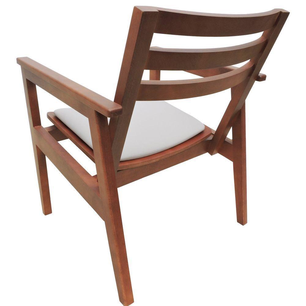 Poltrona Cairo Madeira Maciça Encosto Ripado Assento Anatômico - Amêndoa Estofado Linho Bege - 5