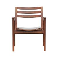 Poltrona Cairo Madeira Maciça Encosto Ripado Assento Anatômico - Amêndoa Estofado Linho Bege - 6