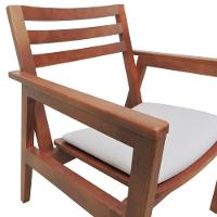 Poltrona Cairo Madeira Maciça Encosto Ripado Assento Anatômico - Amêndoa Estofado Linho Bege - 7