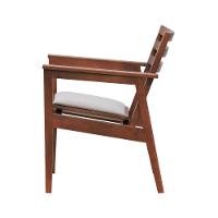 Poltrona Cairo Madeira Maciça Encosto Ripado Assento Anatômico - Amêndoa Estofado Linho Bege - 8