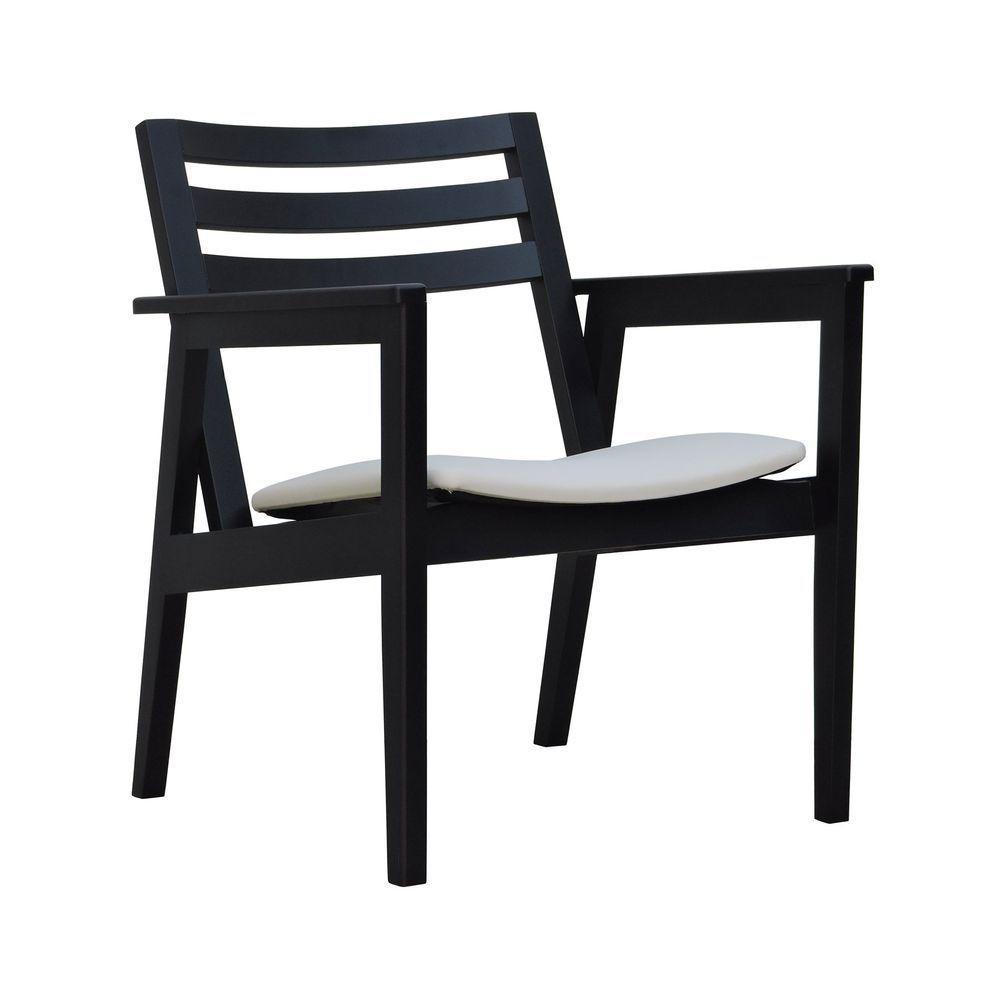 Poltrona Cairo Madeira Maciça Encosto Ripado Assento Anatômico - Preto Estofado Corano Bege - 1