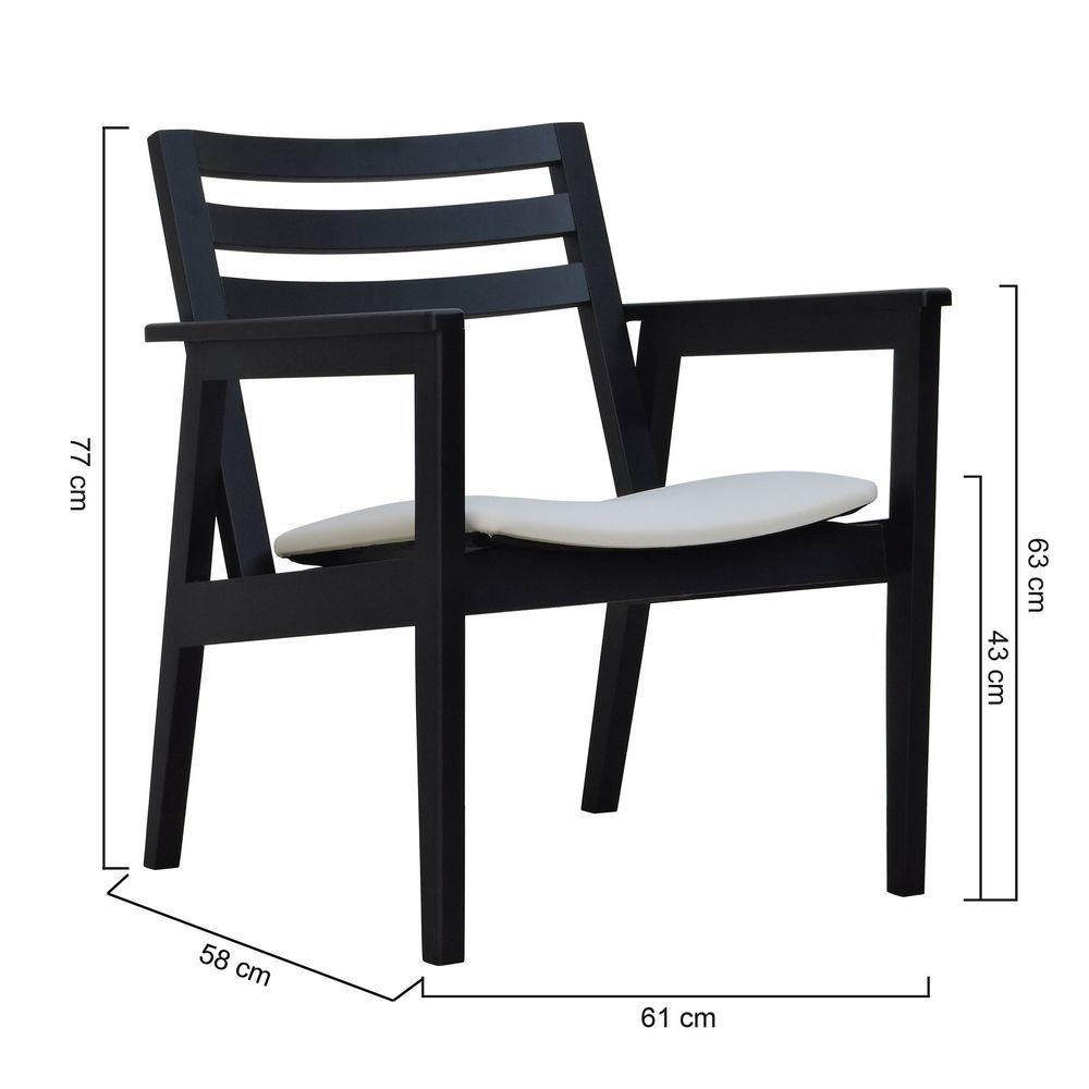 Poltrona Cairo Madeira Maciça Encosto Ripado Assento Anatômico - Preto Estofado Corano Bege - 5