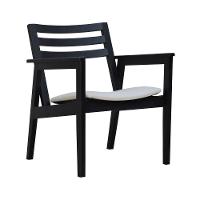 Poltrona Cairo Madeira Maciça Encosto Ripado Assento Anatômico - Preto Estofado Corano Bege - 1