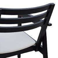 Poltrona Cairo Madeira Maciça Encosto Ripado Assento Anatômico - Preto Estofado Corano Bege - 3