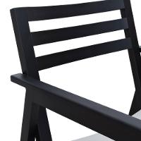 Poltrona Cairo Madeira Maciça Encosto Ripado Assento Anatômico - Preto Estofado Corano Bege