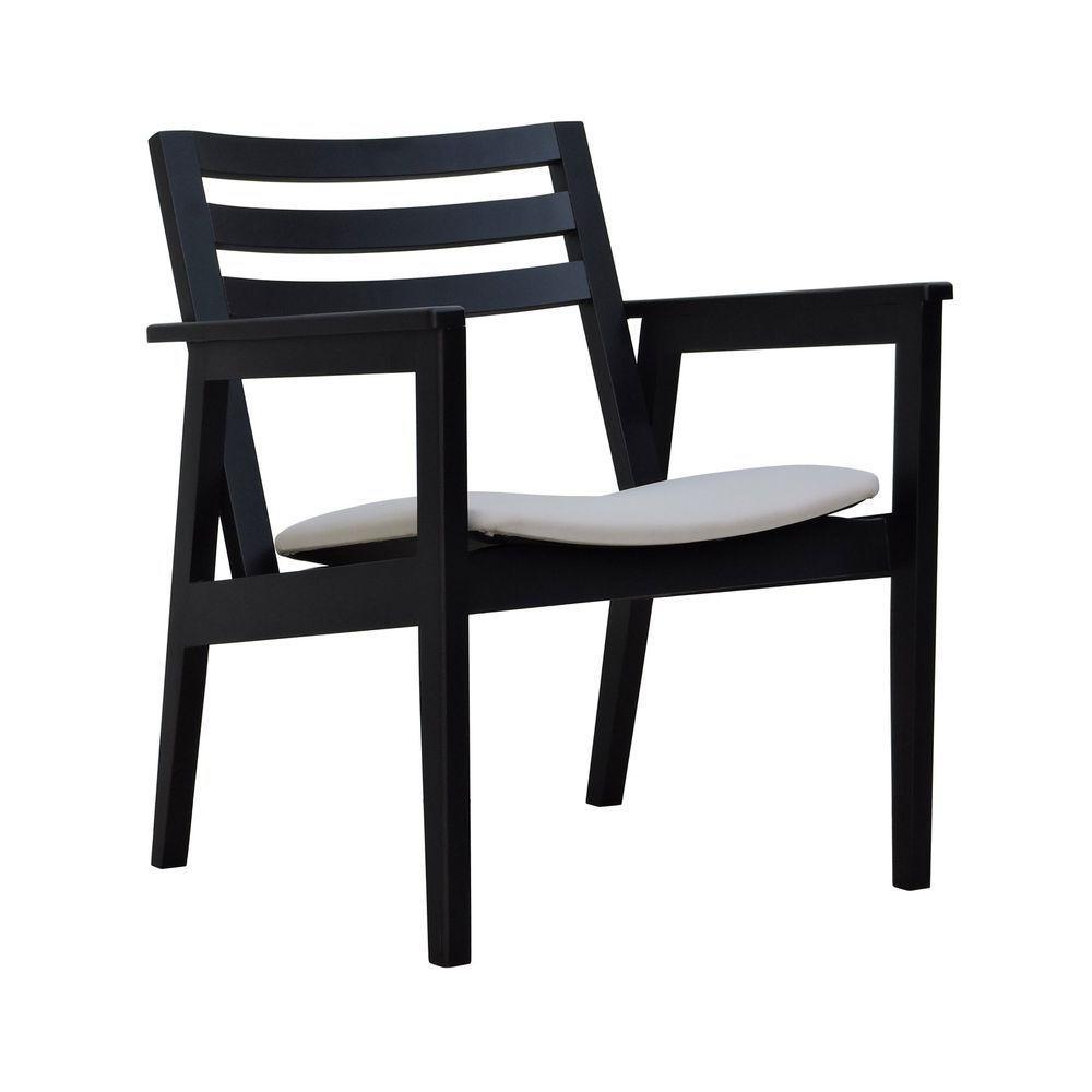 Poltrona Cairo Madeira Maciça Encosto Ripado Assento Anatômico - Preto Estofado Linho Bege - 1