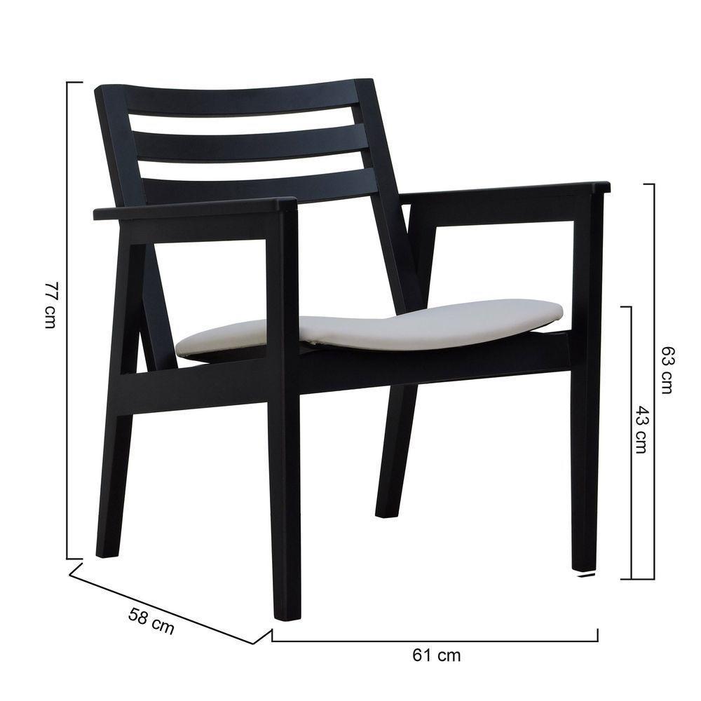 Poltrona Cairo Madeira Maciça Encosto Ripado Assento Anatômico - Preto Estofado Linho Bege - 2