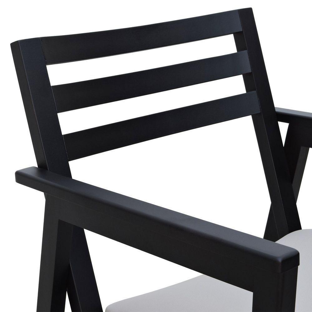 Poltrona Cairo Madeira Maciça Encosto Ripado Assento Anatômico - Preto Estofado Linho Bege - 3