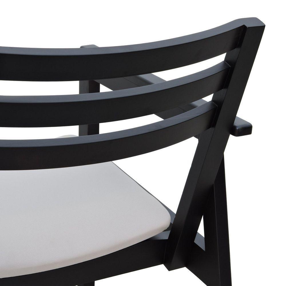 Poltrona Cairo Madeira Maciça Encosto Ripado Assento Anatômico - Preto Estofado Linho Bege - 4