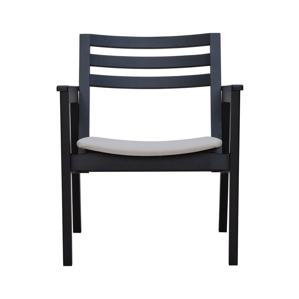 Poltrona Cairo Madeira Maciça Encosto Ripado Assento Anatômico - Preto Estofado Linho Bege - 6