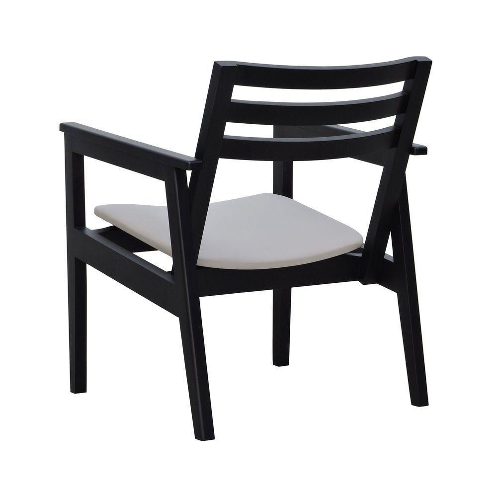 Poltrona Cairo Madeira Maciça Encosto Ripado Assento Anatômico - Preto Estofado Linho Bege - 7