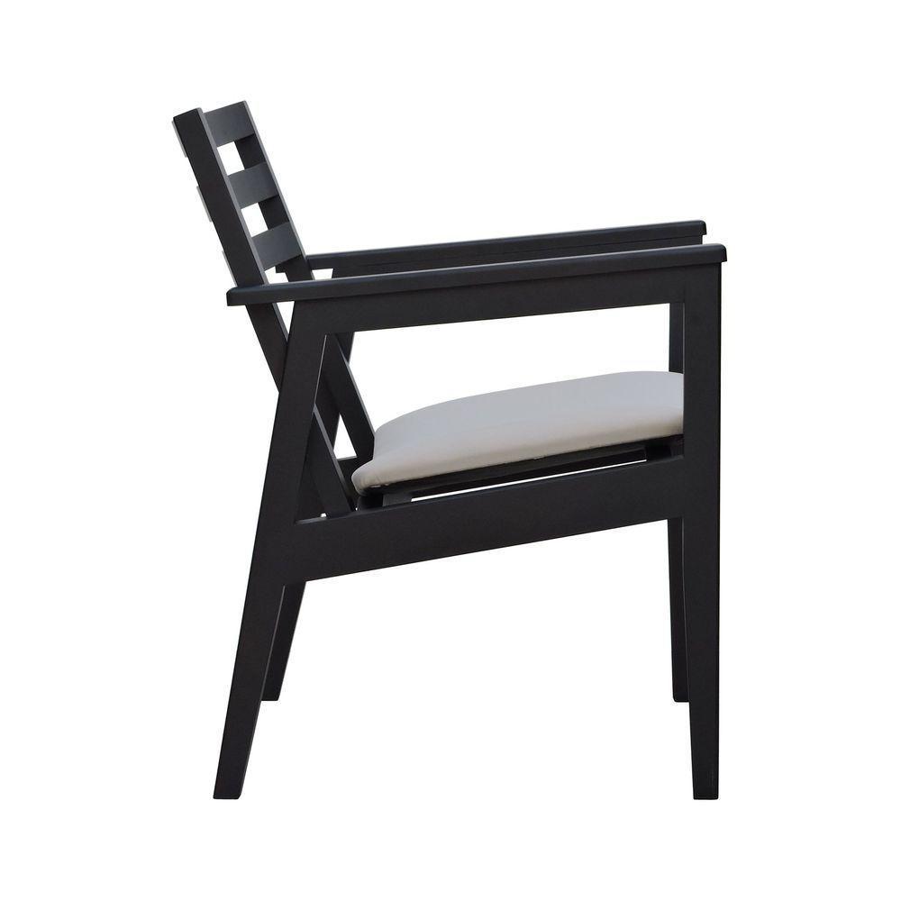 Poltrona Cairo Madeira Maciça Encosto Ripado Assento Anatômico - Preto Estofado Linho Bege - 8