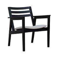 Poltrona Cairo Madeira Maciça Encosto Ripado Assento Anatômico - Preto Estofado Linho Bege - 1