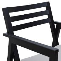 Poltrona Cairo Madeira Maciça Encosto Ripado Assento Anatômico - Preto Estofado Linho Bege - 3