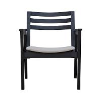 Poltrona Cairo Madeira Maciça Encosto Ripado Assento Anatômico - Preto Estofado Linho Bege - 6