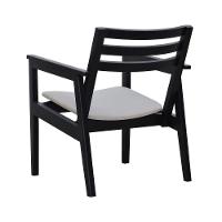 Poltrona Cairo Madeira Maciça Encosto Ripado Assento Anatômico - Preto Estofado Linho Bege - 7