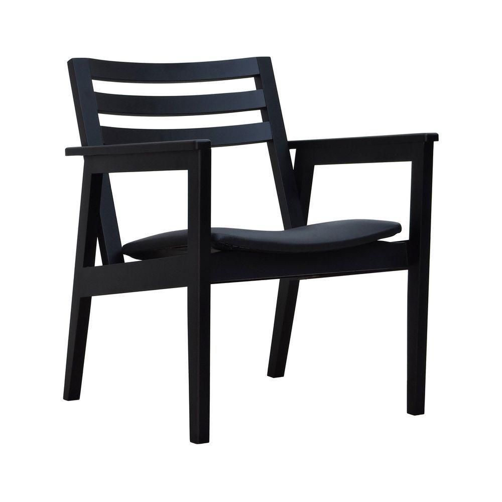 Poltrona Cairo Madeira Maciça Encosto Ripado Assento Anatômico - Preto Estofado Corano Preto - 1