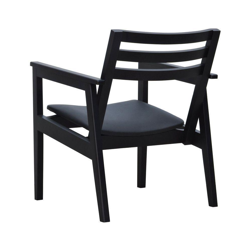 Poltrona Cairo Madeira Maciça Encosto Ripado Assento Anatômico - Preto Estofado Corano Preto - 4