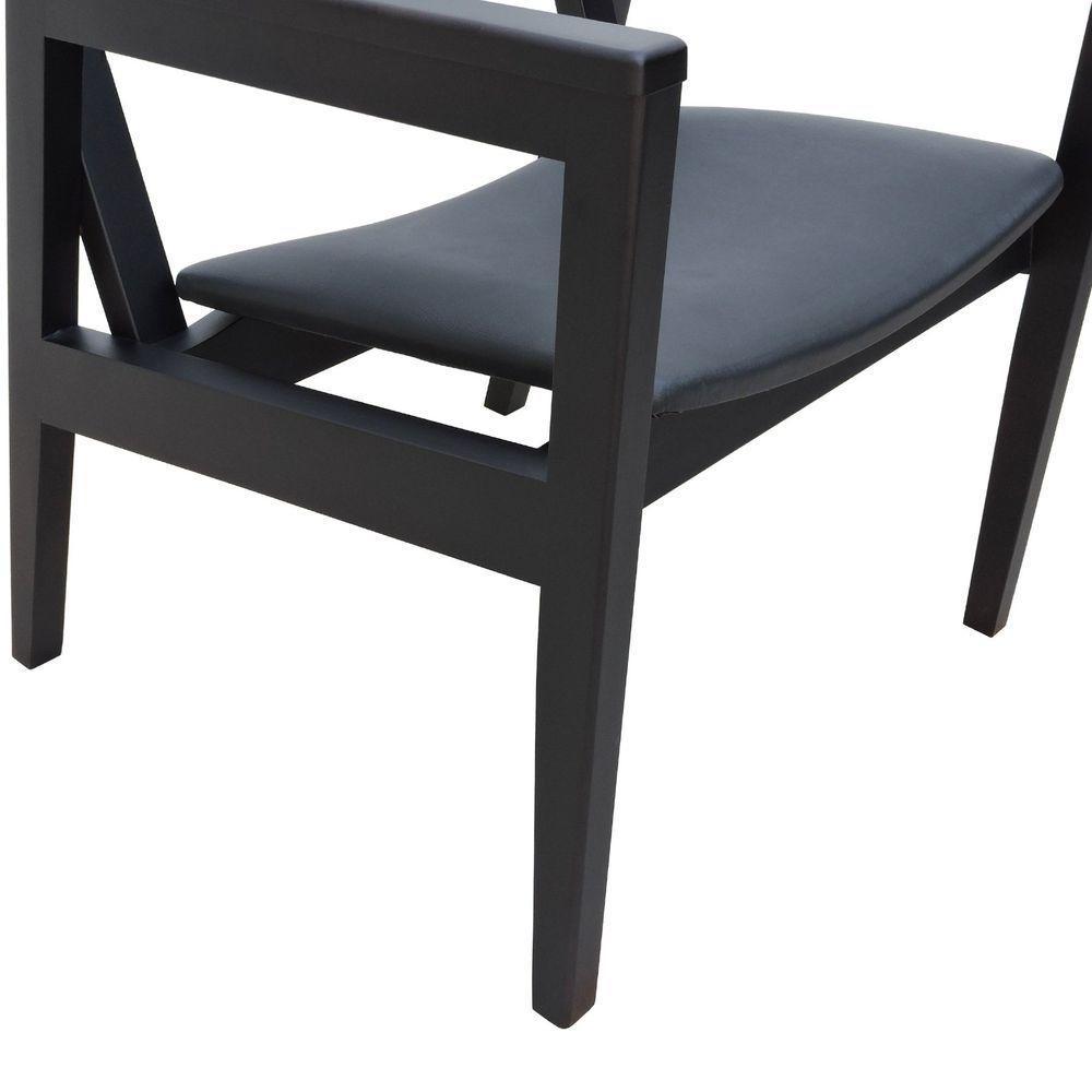 Poltrona Cairo Madeira Maciça Encosto Ripado Assento Anatômico - Preto Estofado Corano Preto - 6