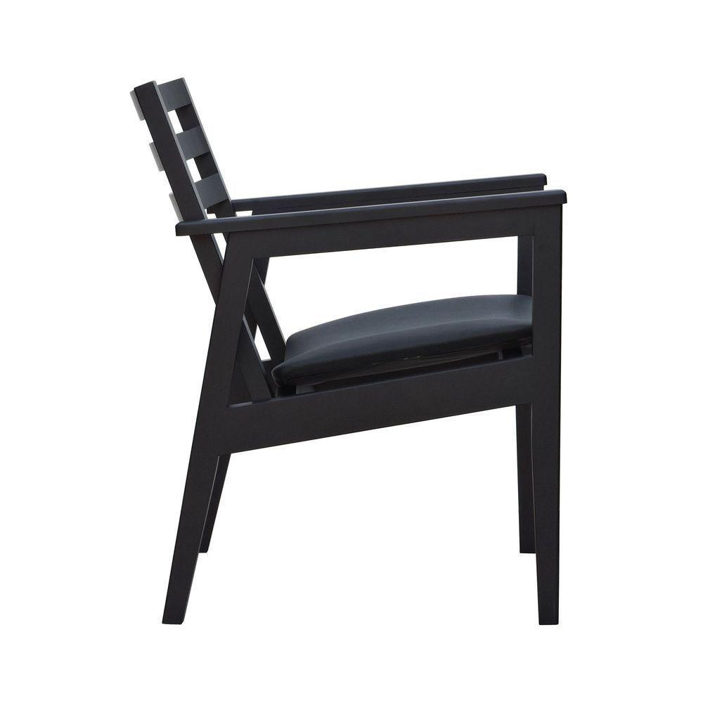 Poltrona Cairo Madeira Maciça Encosto Ripado Assento Anatômico - Preto Estofado Corano Preto - 8