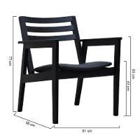 Poltrona Cairo Madeira Maciça Encosto Ripado Assento Anatômico - Preto Estofado Corano Preto - 7