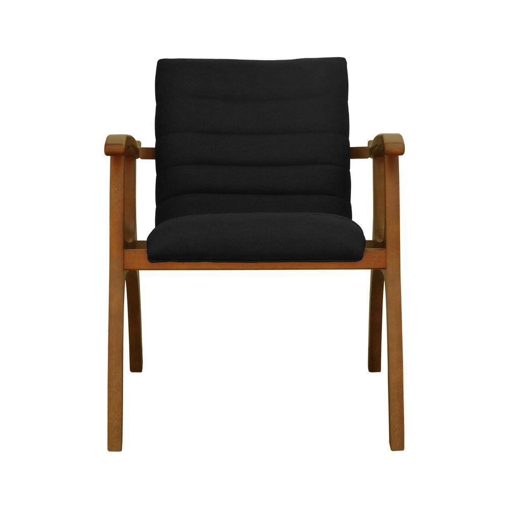 Poltrona Cancun Estrutura Madeira Maciça Encosto E Assento Anatômico Assento Estofado Linho Preto Textura - 4