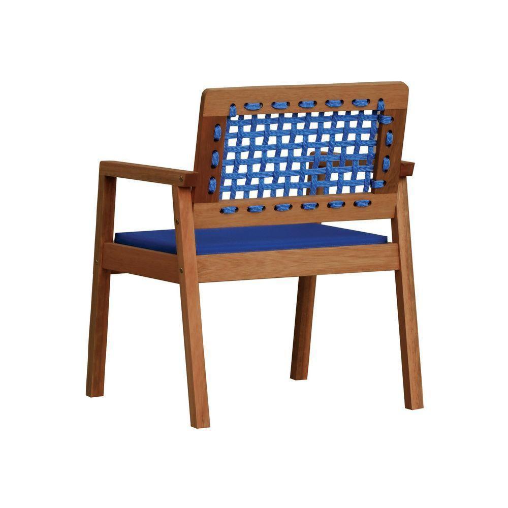 Poltrona Garden Madeira Maciça Assento Estofado Encosto Trançado Corda - Natural Acquablock Azul - 2