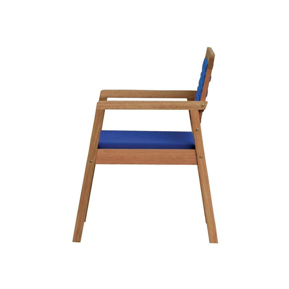 Poltrona Garden Madeira Maciça Assento Estofado Encosto Trançado Corda - Natural Acquablock Azul - 3