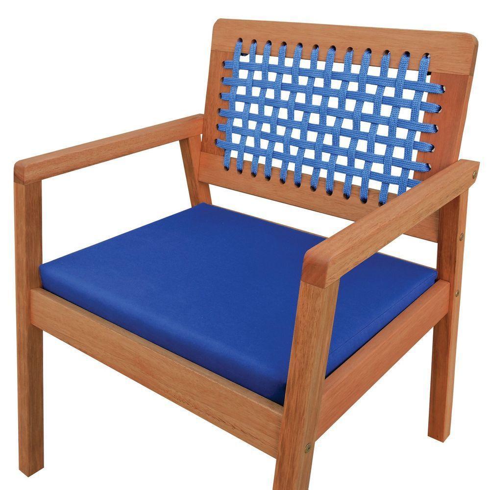 Poltrona Garden Madeira Maciça Assento Estofado Encosto Trançado Corda - Natural Acquablock Azul - 5
