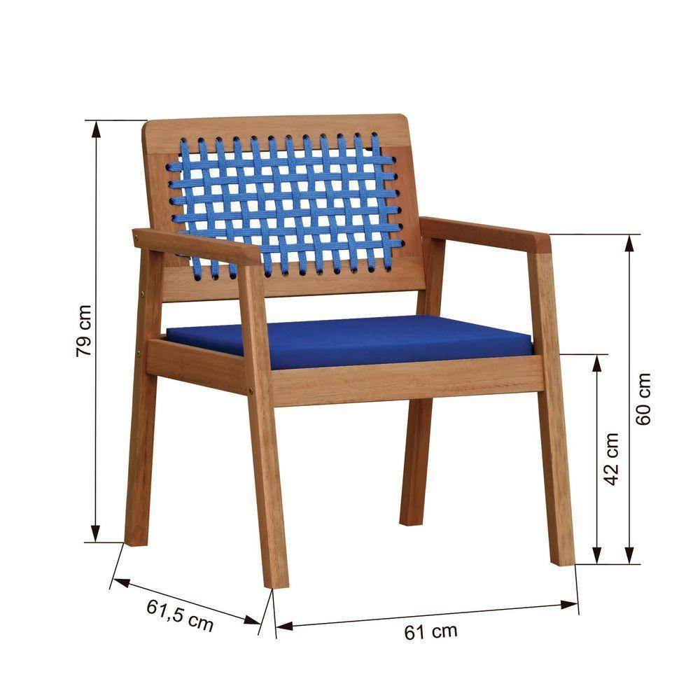 Poltrona Garden Madeira Maciça Assento Estofado Encosto Trançado Corda - Natural Acquablock Azul - 7