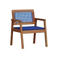 Poltrona Garden Madeira Maciça Assento Estofado Encosto Trançado Corda - Natural Acquablock Azul - 1