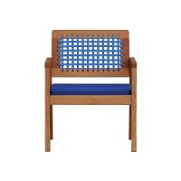 Poltrona Garden Madeira Maciça Assento Estofado Encosto Trançado Corda - Natural Acquablock Azul - 6