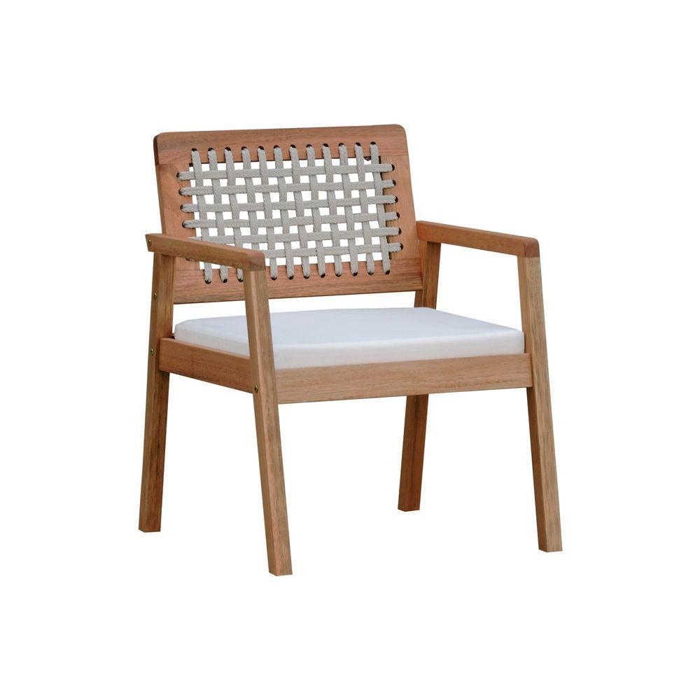 Poltrona Garden Madeira Maciça Assento Estofado Encosto Trançado Corda - Natural Acquablock Bege - 1